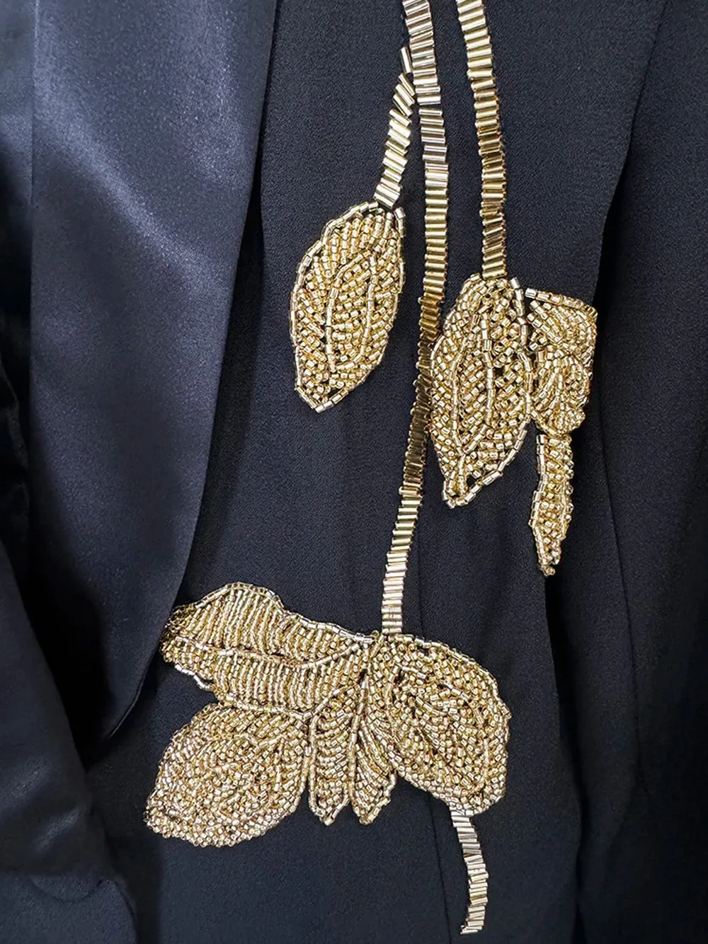 FOGELE Embellished Blazer & Flared Pants Set in Black