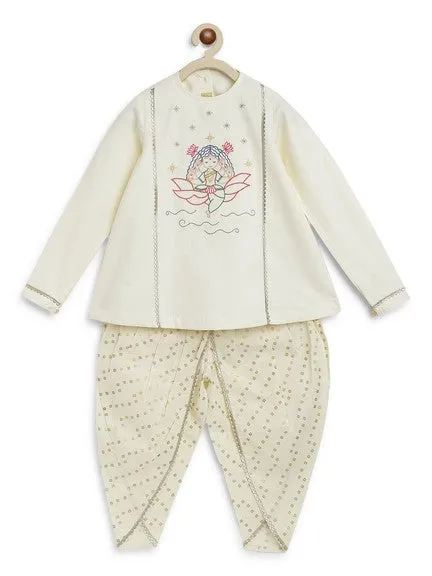 Girl Lakshmi Embroidered Premium Cotton Suit Set - Cream