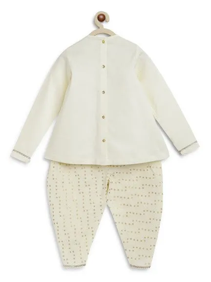 Girl Lakshmi Embroidered Premium Cotton Suit Set - Cream