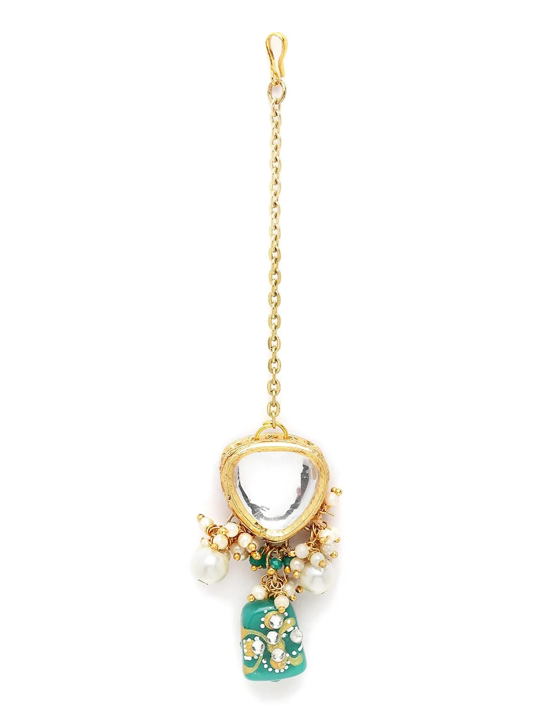 Gold Plated Dark Green Tumble Studded Polki Kundan Choker Necklace Set
