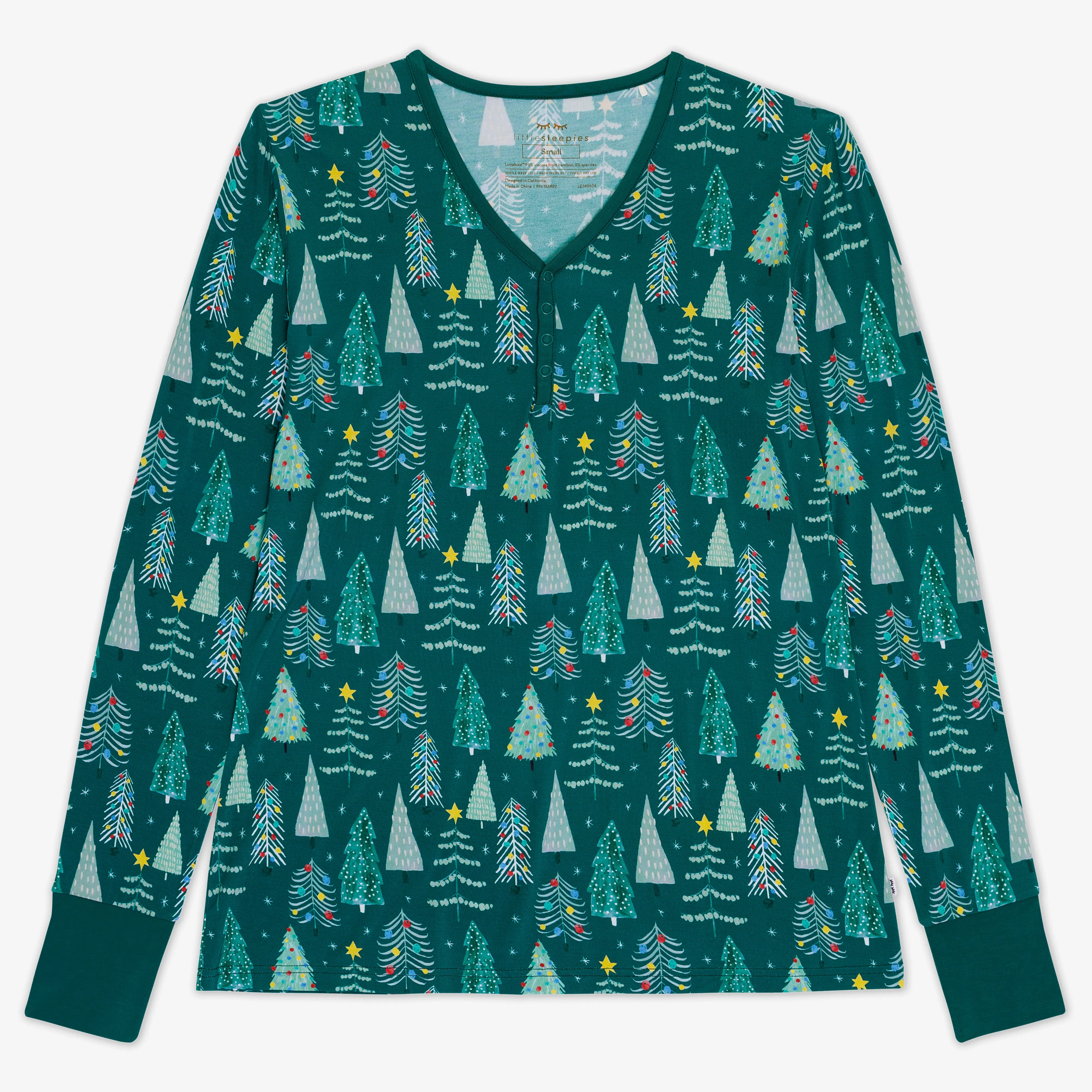 Green Twinkling Trees Women's Pajama Top