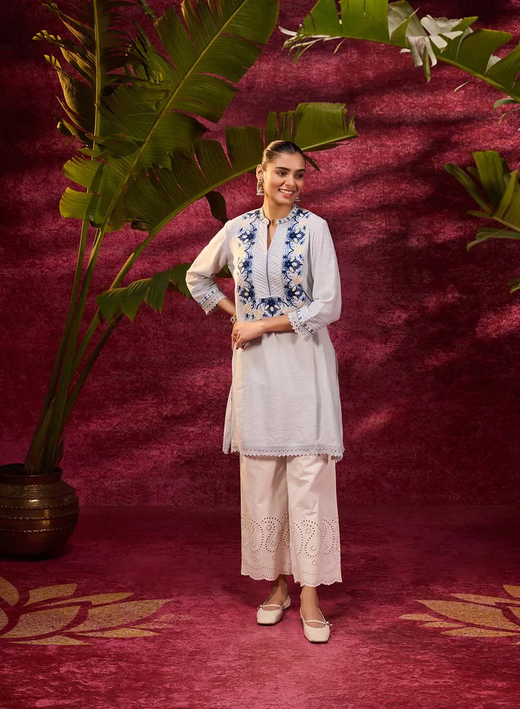 Gulbahar Powder Blue Embroidered Kurta for Women