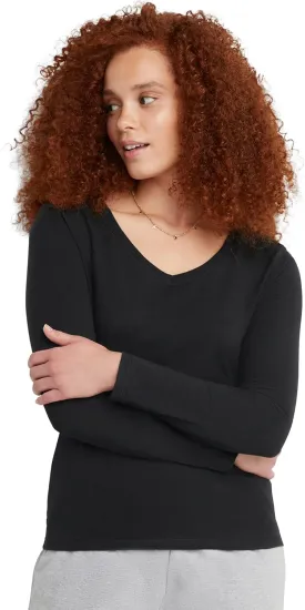 Hanes Womens Originals Long Sleeve Cotton V-Neck T-Shirt, Lightweight V-Neck Tee, Modern Fit