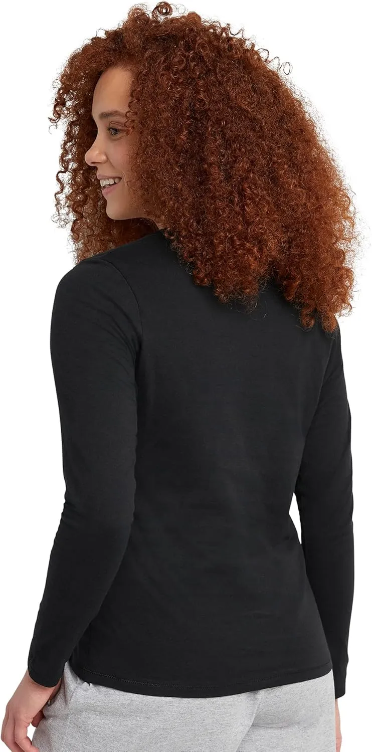 Hanes Womens Originals Long Sleeve Cotton V-Neck T-Shirt, Lightweight V-Neck Tee, Modern Fit