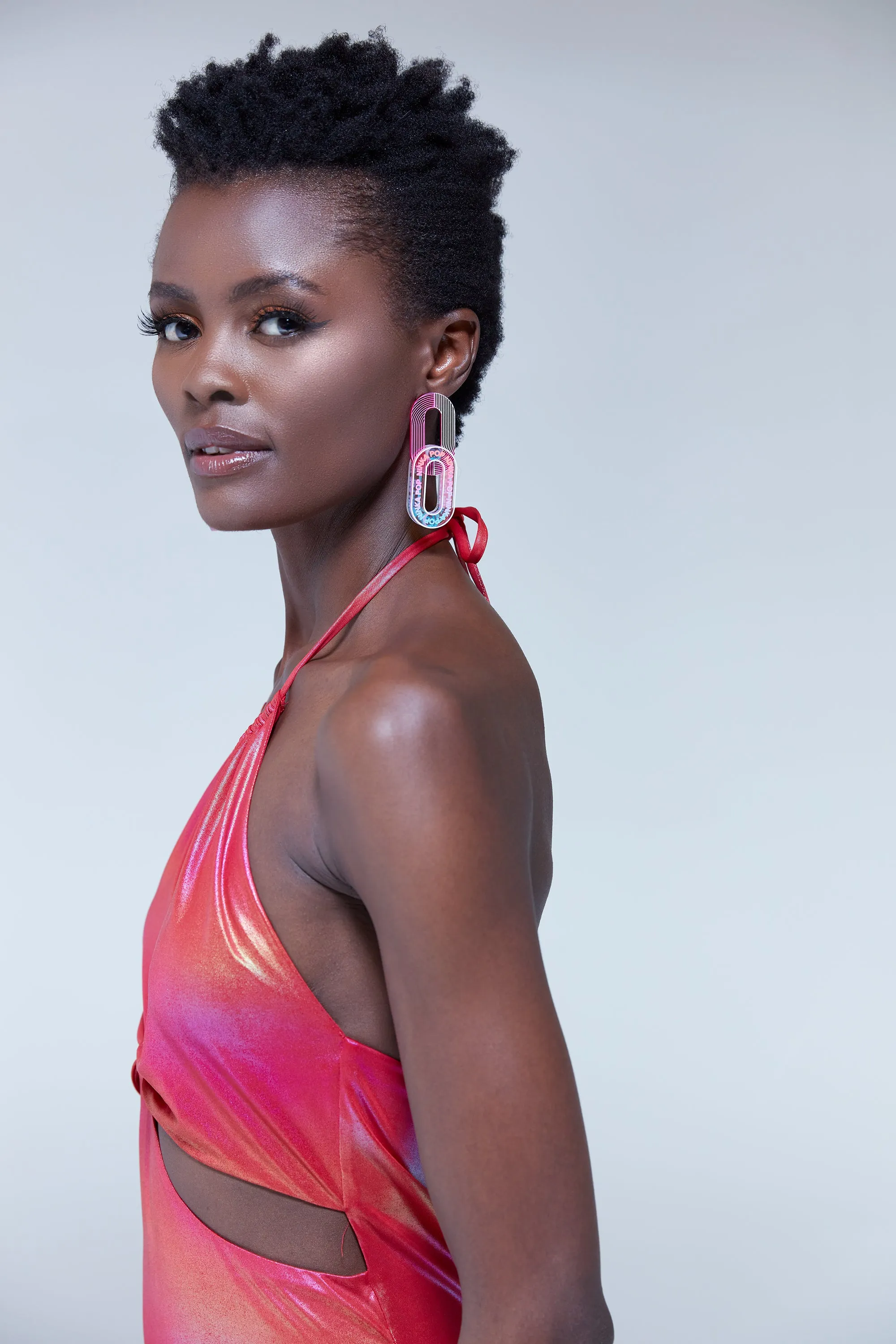 House of Holland Cut Out Halter-Neck Mini Dress in Pink