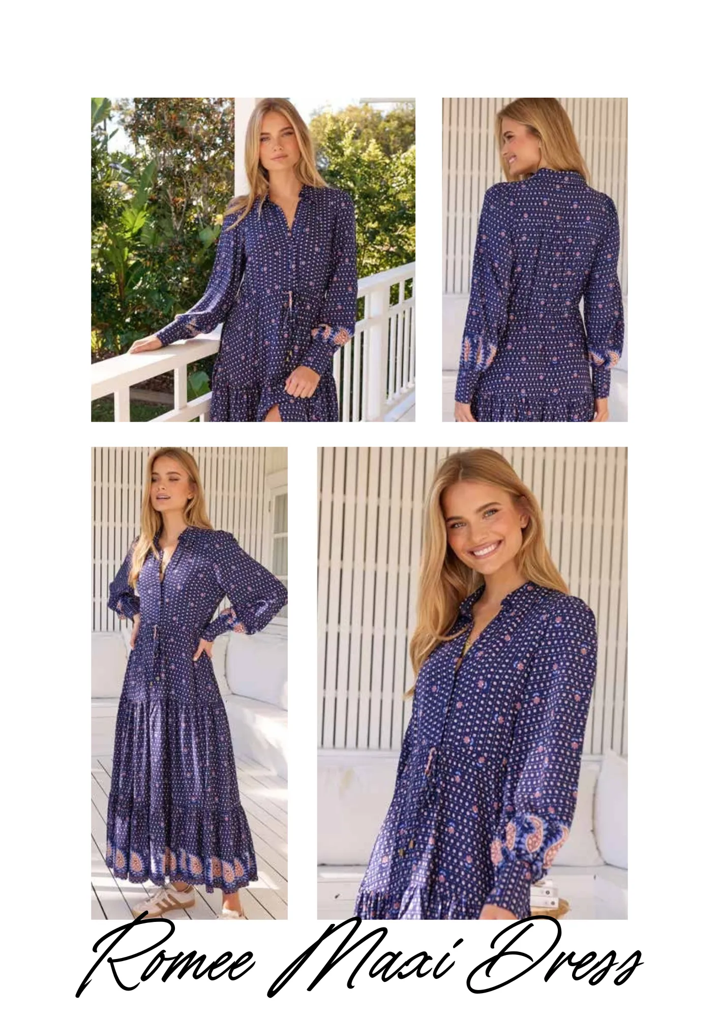 Jaase Romee Maxi Dress with Long Sleeve Drawstring Waist V Neck Collar - Alaska