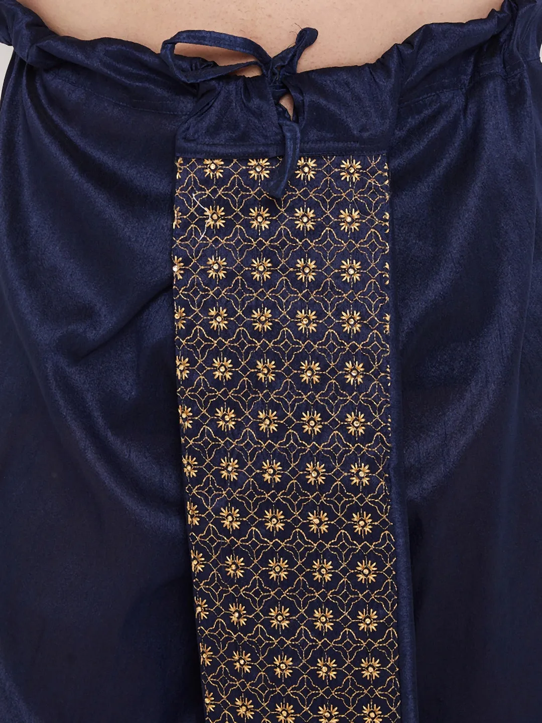 Jashvi Men's Navy Blue Embroidred Dhoti
