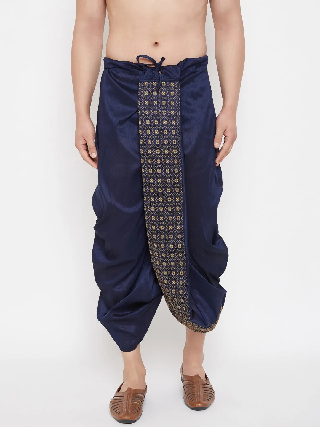 Jashvi Men's Navy Blue Embroidred Dhoti
