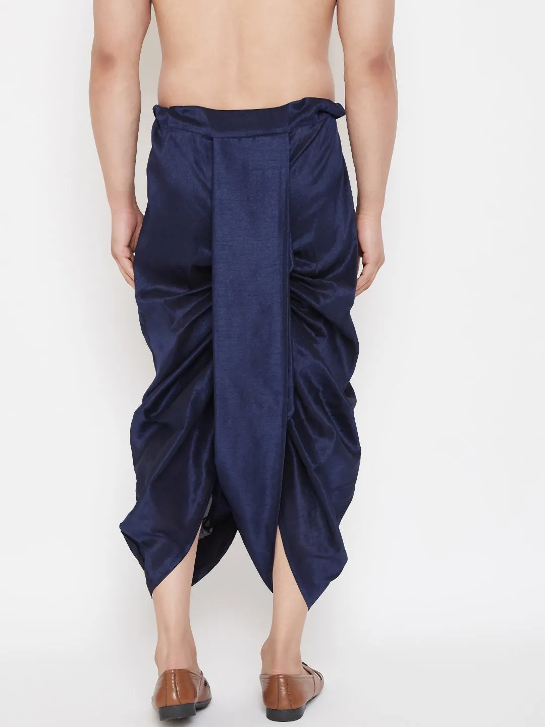Jashvi Men's Navy Blue Embroidred Dhoti