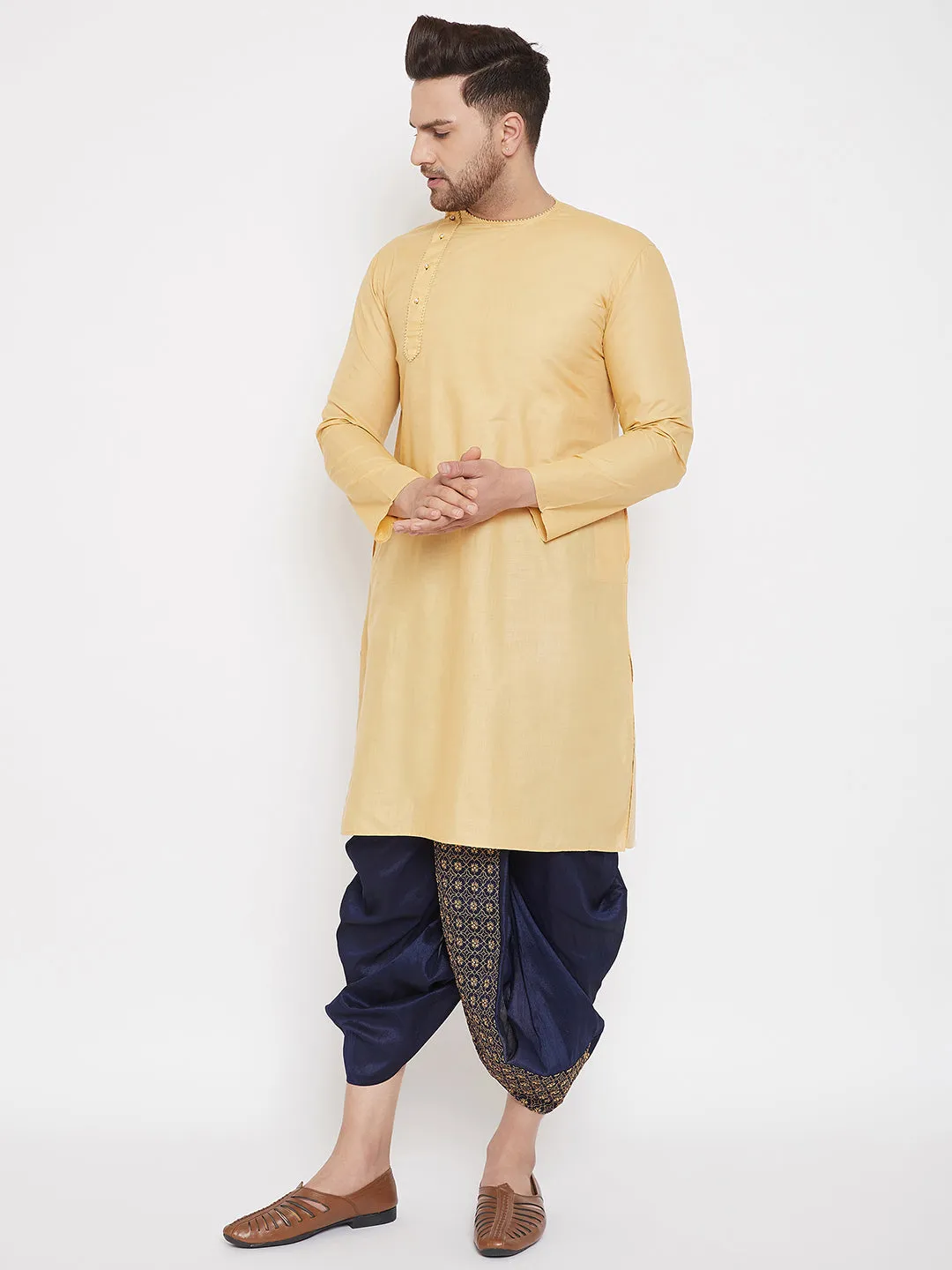 Jashvi Men's Navy Blue Embroidred Dhoti