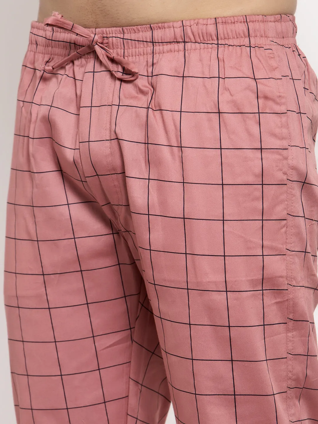 Jashvi Men's Peach Checked Cotton Track Pants