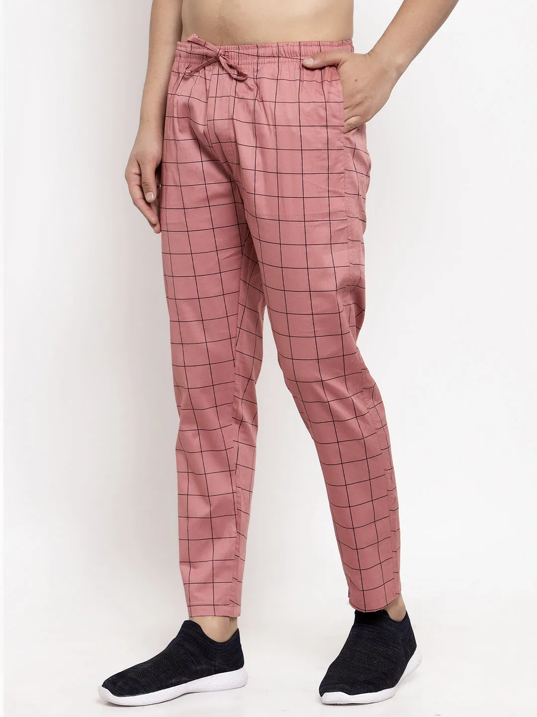 Jashvi Men's Peach Checked Cotton Track Pants