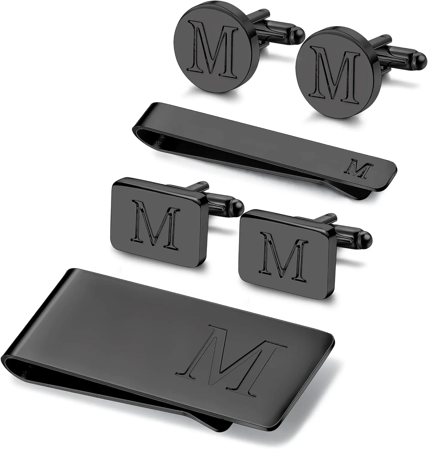 JOERICA Initial Cufflinks for Men and Tie Clip Set for Men Alphabet Letter Wallet Tie Clips and Cuff Link with Gift Box For Father Husband