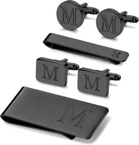 JOERICA Initial Cufflinks for Men and Tie Clip Set for Men Alphabet Letter Wallet Tie Clips and Cuff Link with Gift Box For Father Husband