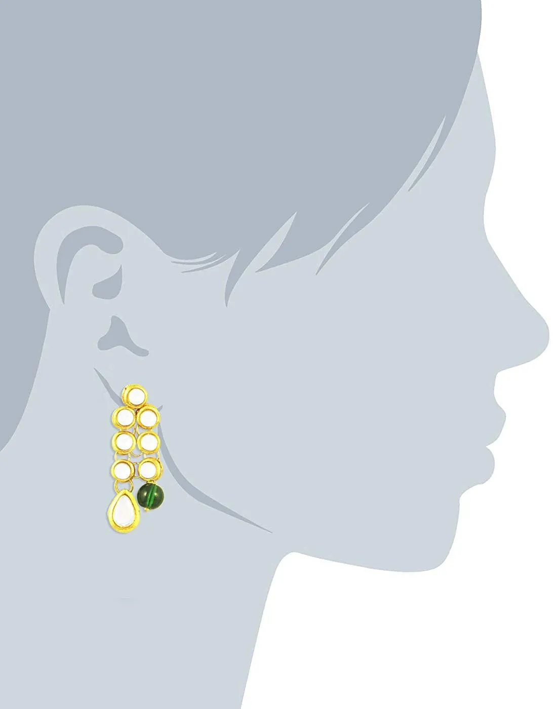 Karatcart 22K GoldPlated Kundan Layered Green Drop Ethnic Rani Haar Necklace Set