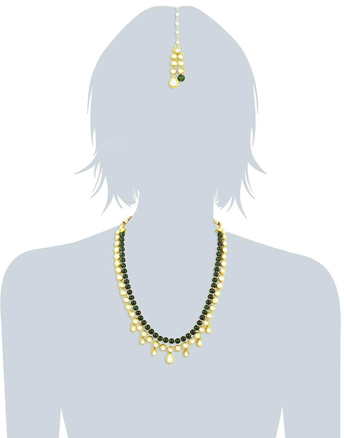 Karatcart 22K GoldPlated Kundan Layered Green Drop Ethnic Rani Haar Necklace Set