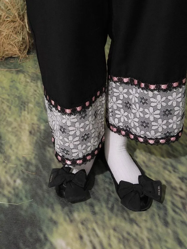 Lace Splicing Pocket 9 Pants【s0000007702】