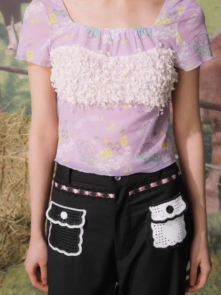Lace Splicing Pocket 9 Pants【s0000007702】