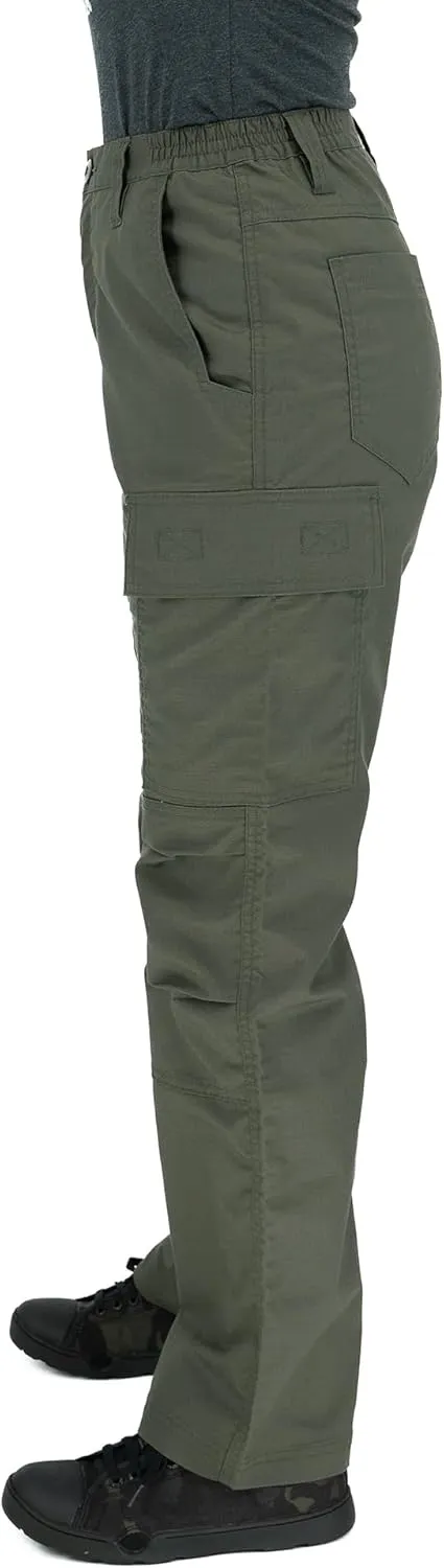 LAPG Women's Stretch Core Cargo Tactical Pants, Elastic Waistband, High Rise, Relaxed Fit, Outdoor Work Pants, OD Green