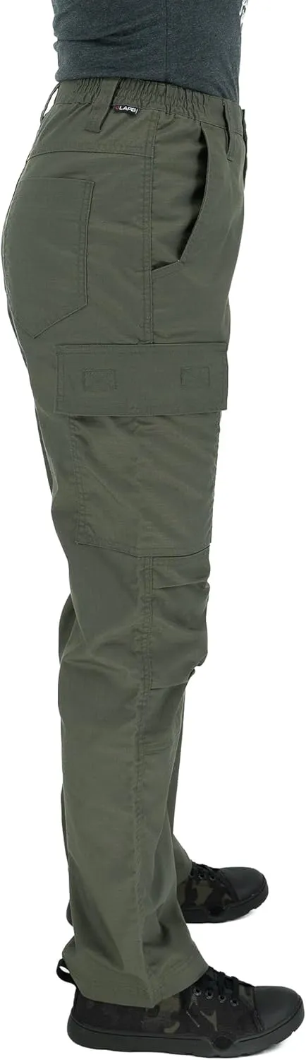 LAPG Women's Stretch Core Cargo Tactical Pants, Elastic Waistband, High Rise, Relaxed Fit, Outdoor Work Pants, OD Green