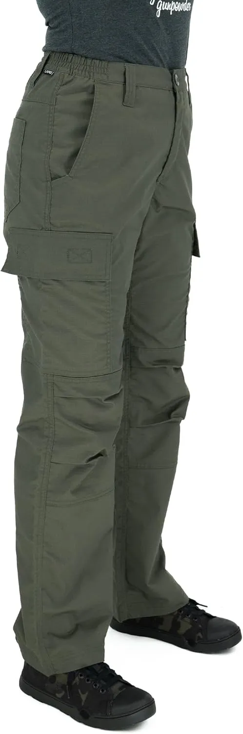 LAPG Women's Stretch Core Cargo Tactical Pants, Elastic Waistband, High Rise, Relaxed Fit, Outdoor Work Pants, OD Green