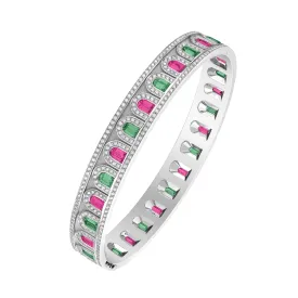 L’Arc Deco Platinum Bangle DAVIDOR Arch Cut Pink and Green Tourmalines and Brilliant Diamonds