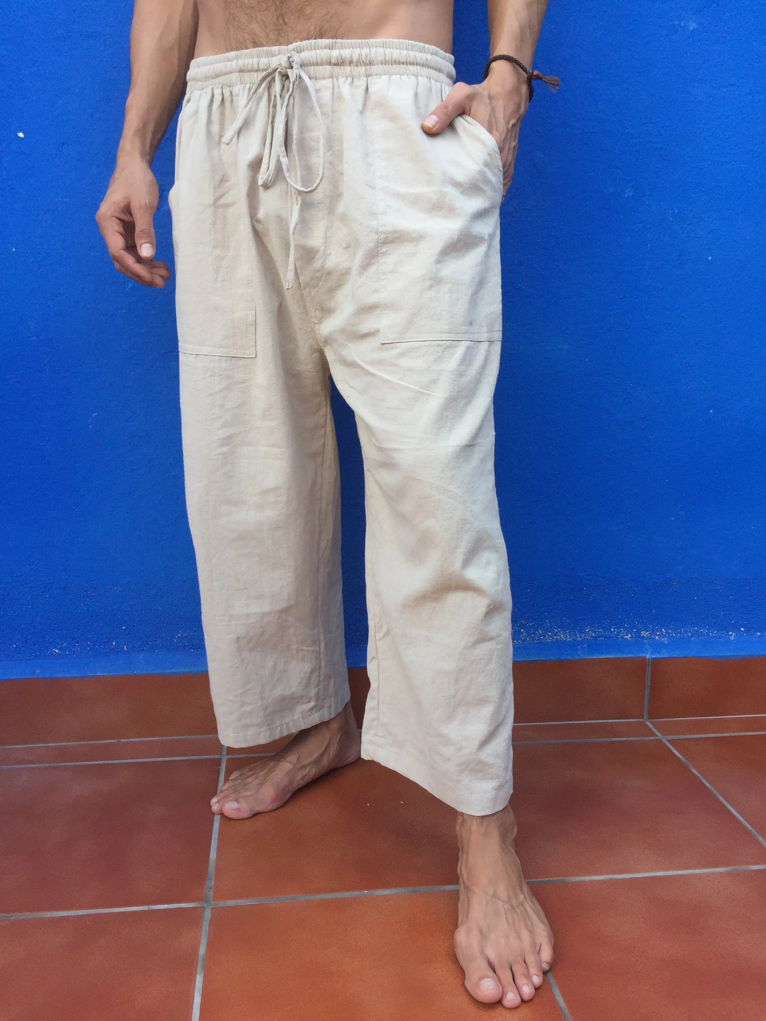 Long Drawstring Shorts Natural Cotton