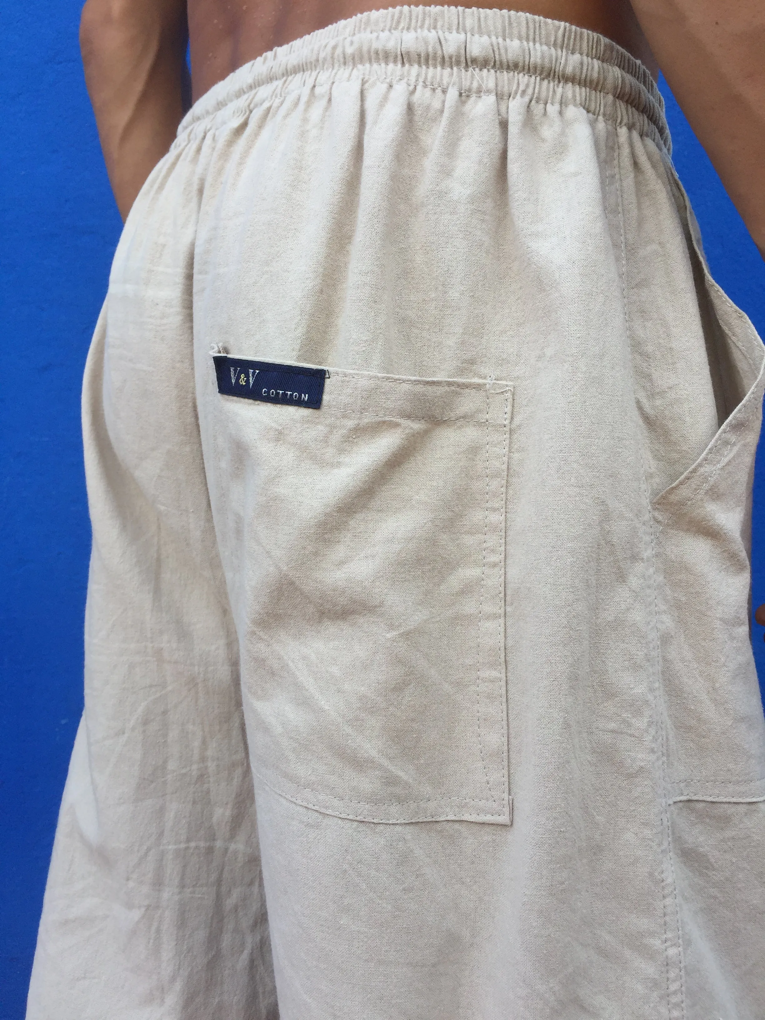 Long Drawstring Shorts Natural Cotton