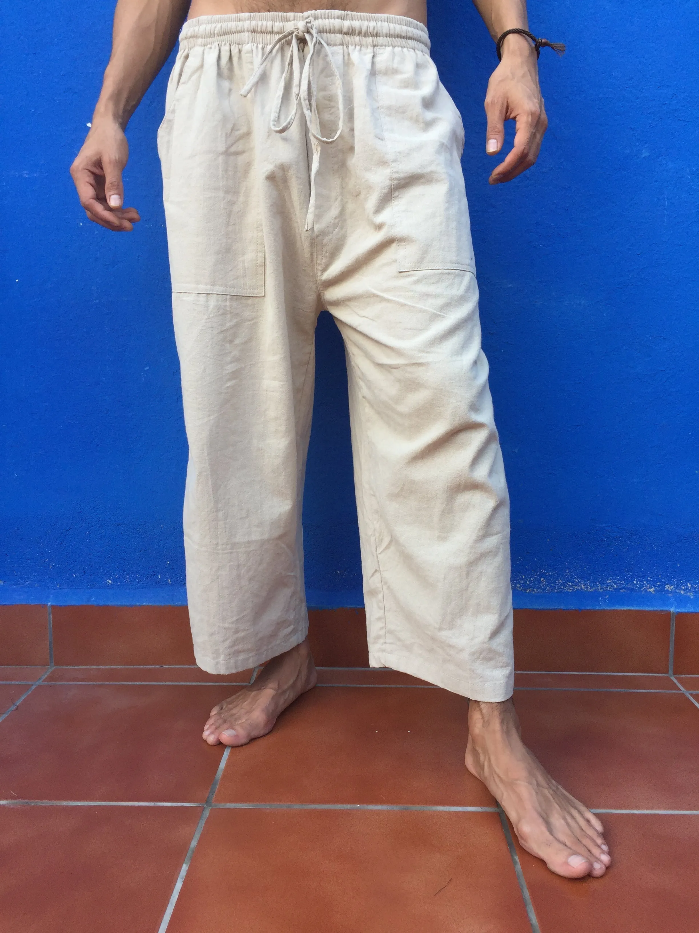 Long Drawstring Shorts Natural Cotton