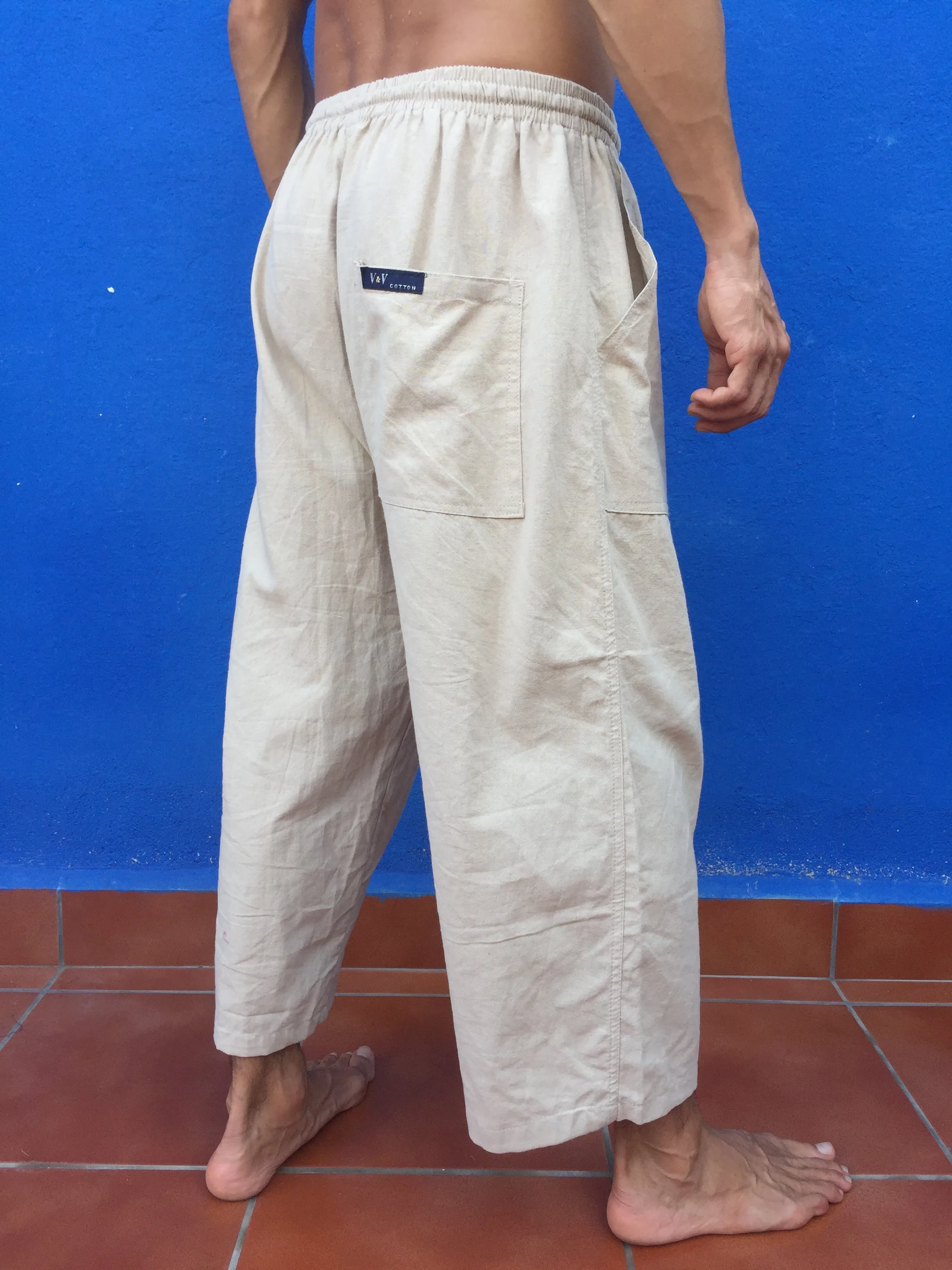 Long Drawstring Shorts Natural Cotton