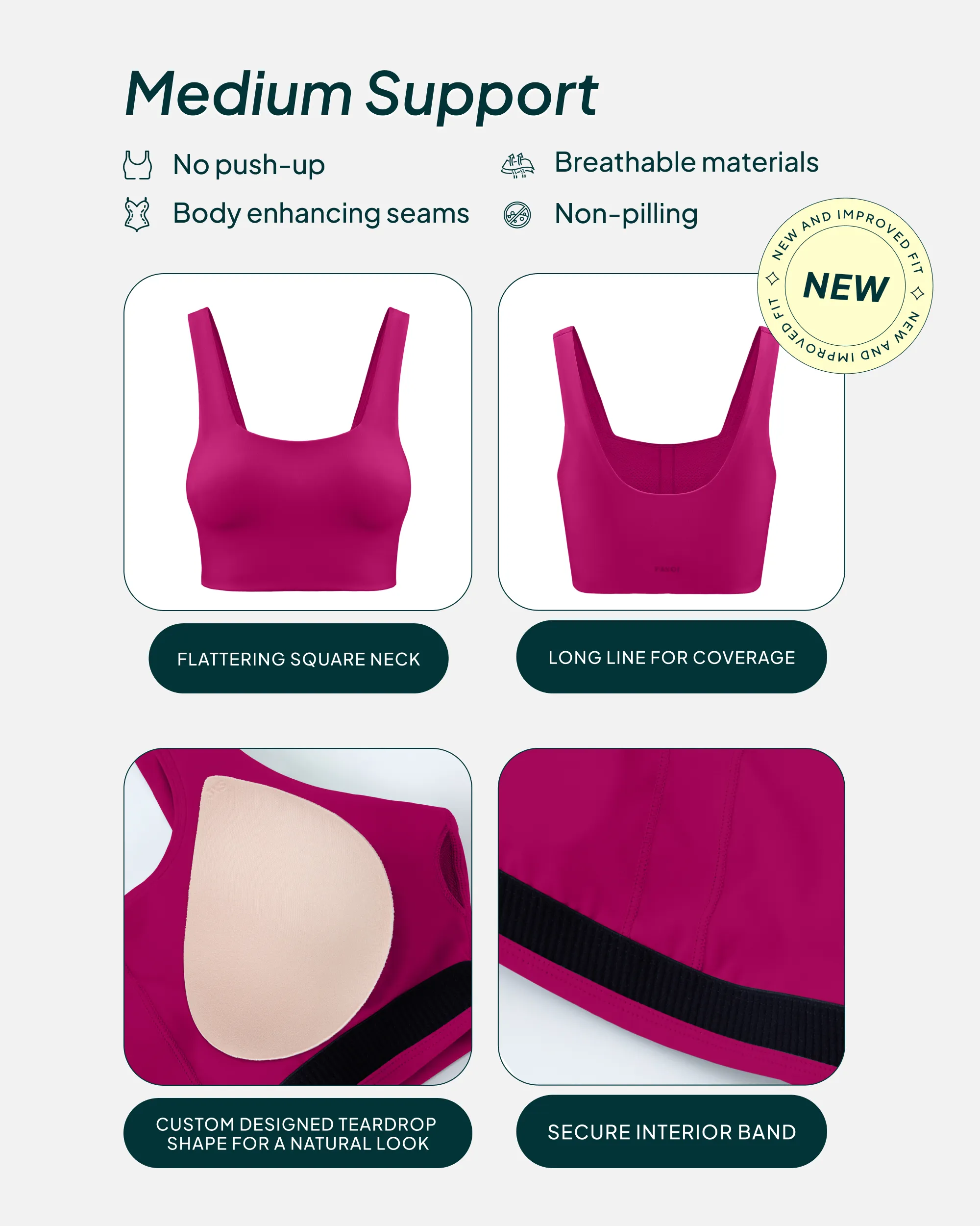Longline Square Neck Medium-Support Padded Sports Bra
