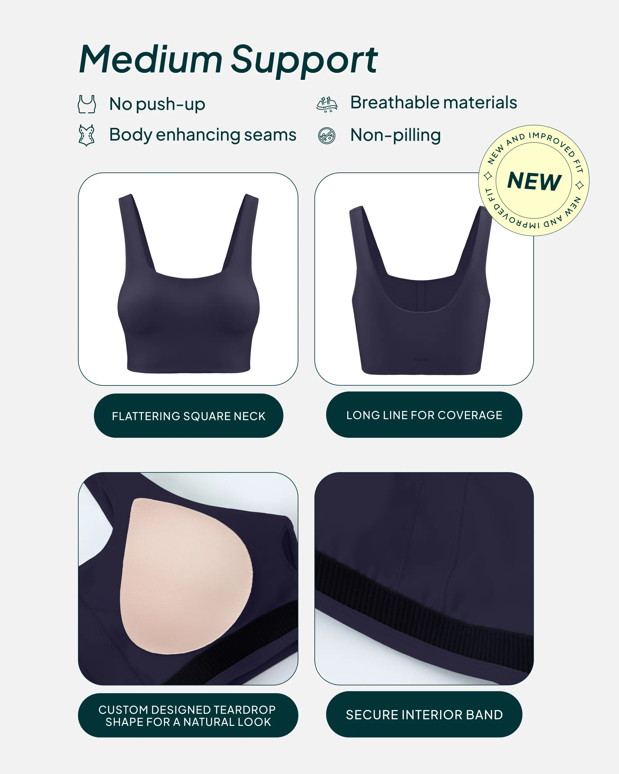 Longline Square Neck Medium-Support Padded Sports Bra
