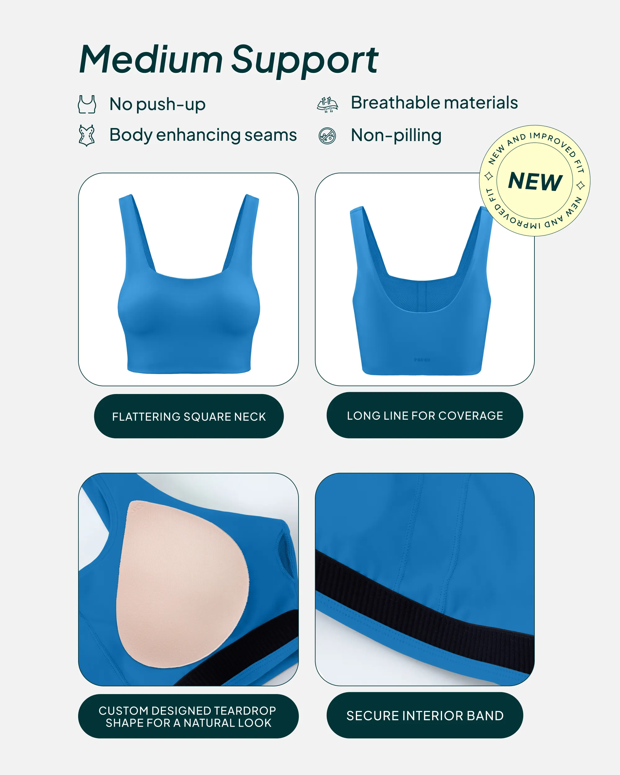 Longline Square Neck Medium-Support Padded Sports Bra