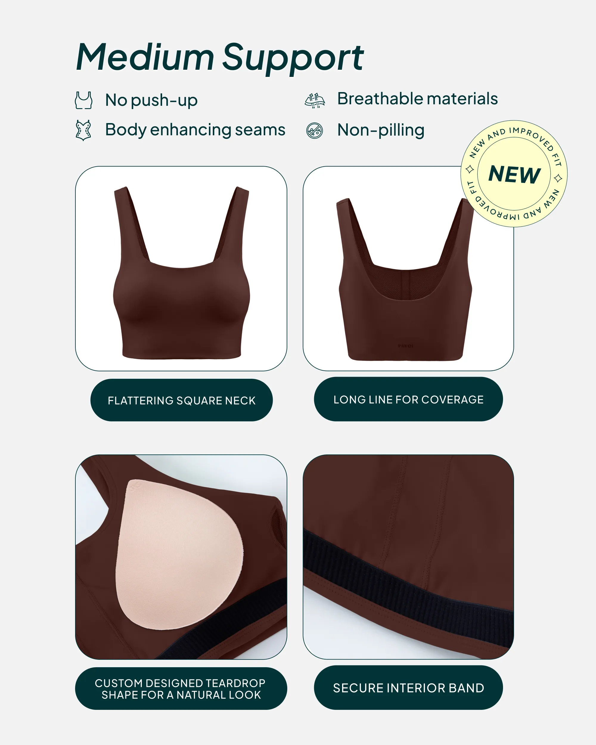 Longline Square Neck Medium-Support Padded Sports Bra