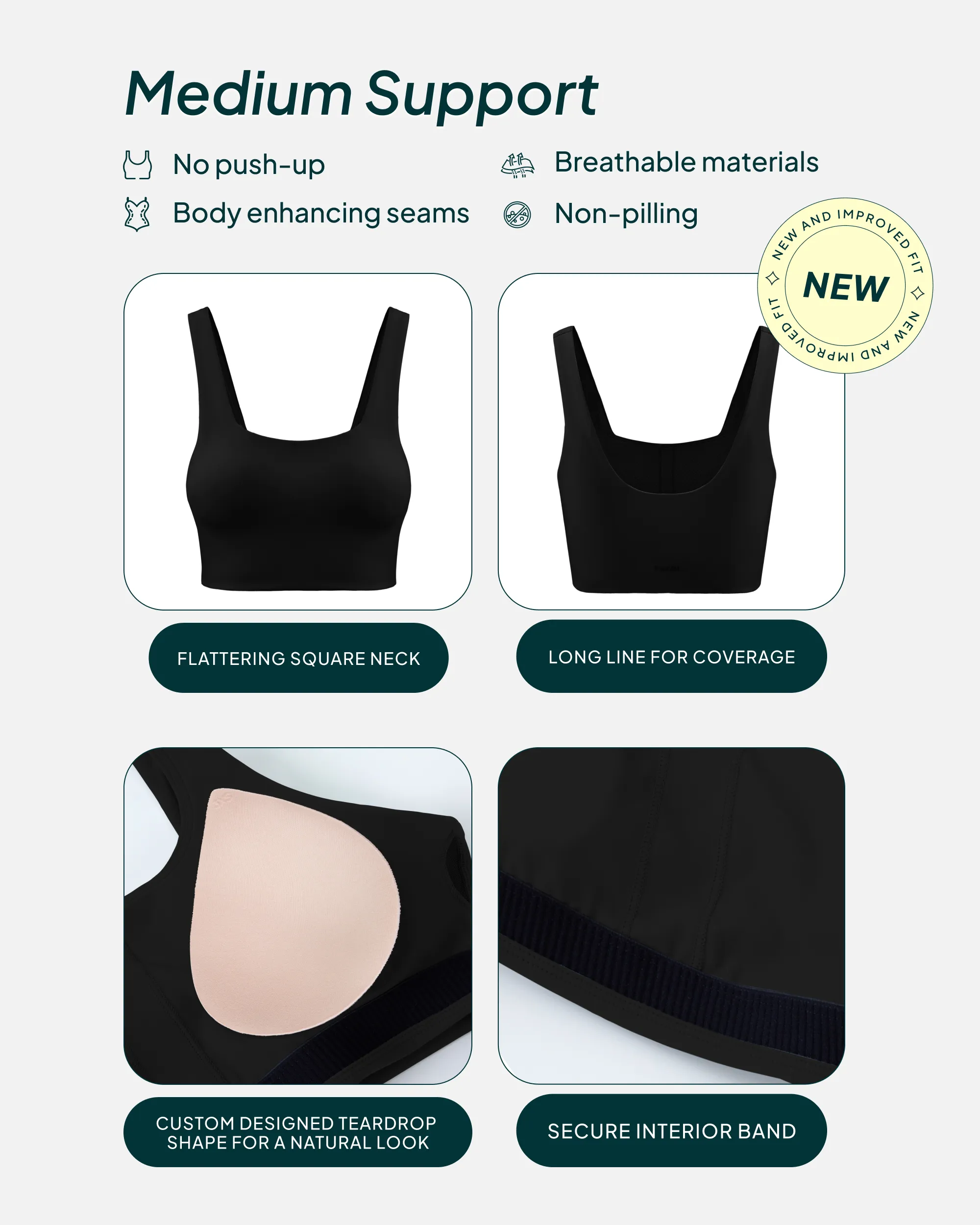 Longline Square Neck Medium-Support Padded Sports Bra
