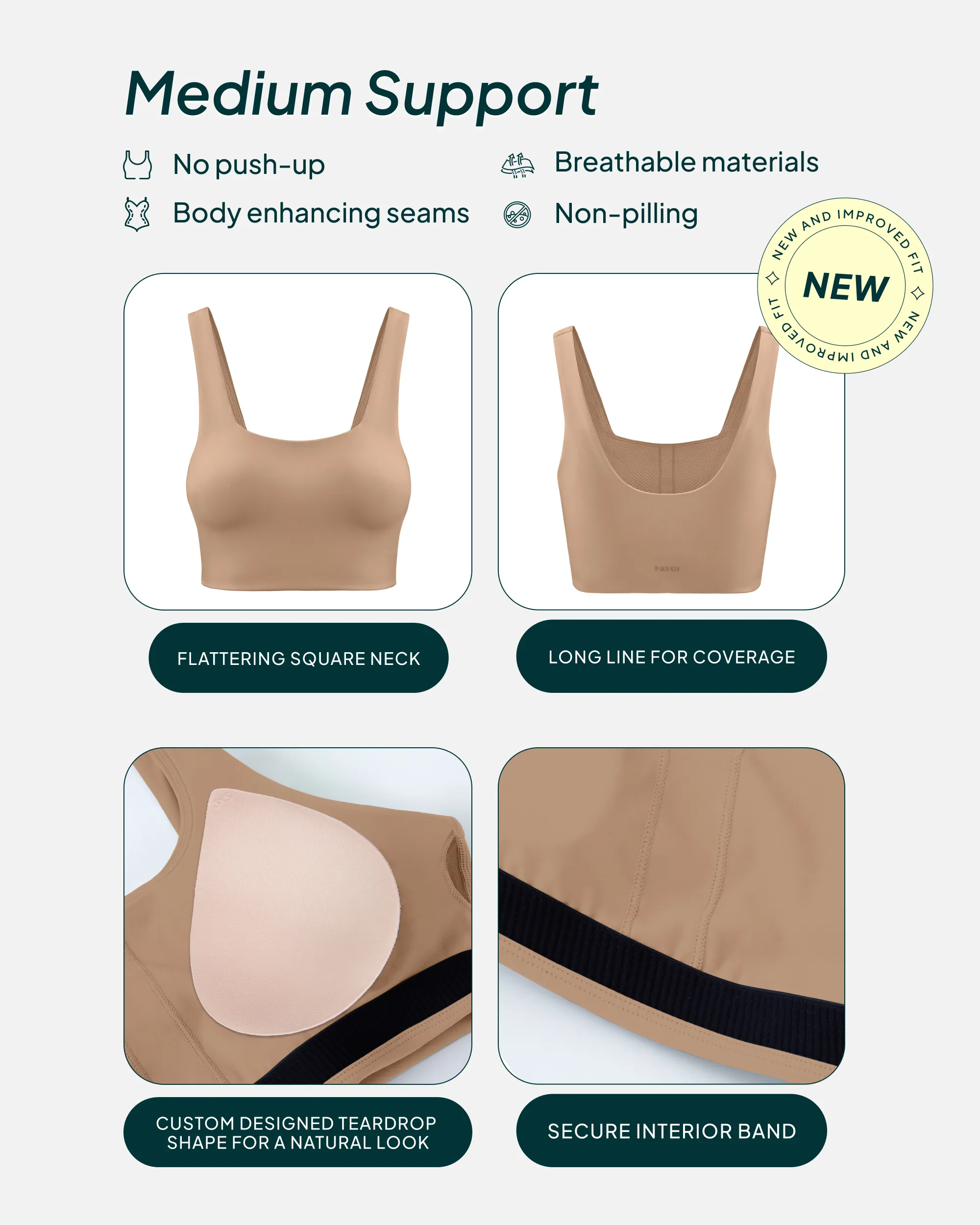 Longline Square Neck Medium-Support Padded Sports Bra