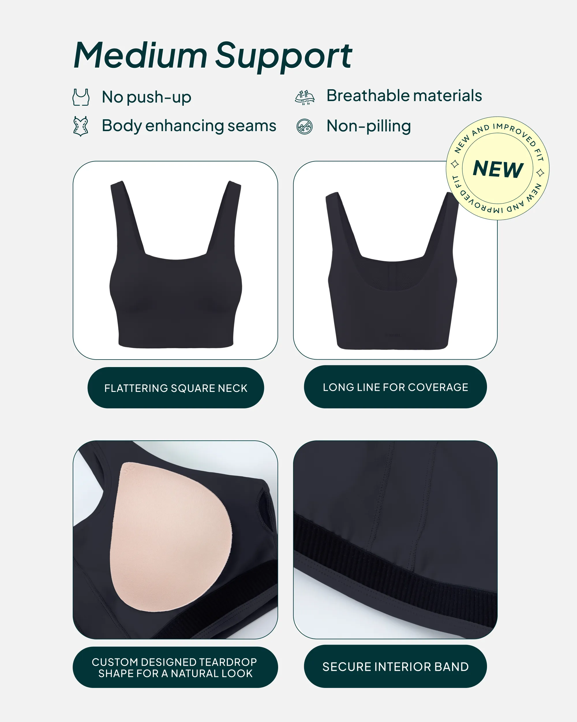 Longline Square Neck Medium-Support Padded Sports Bra