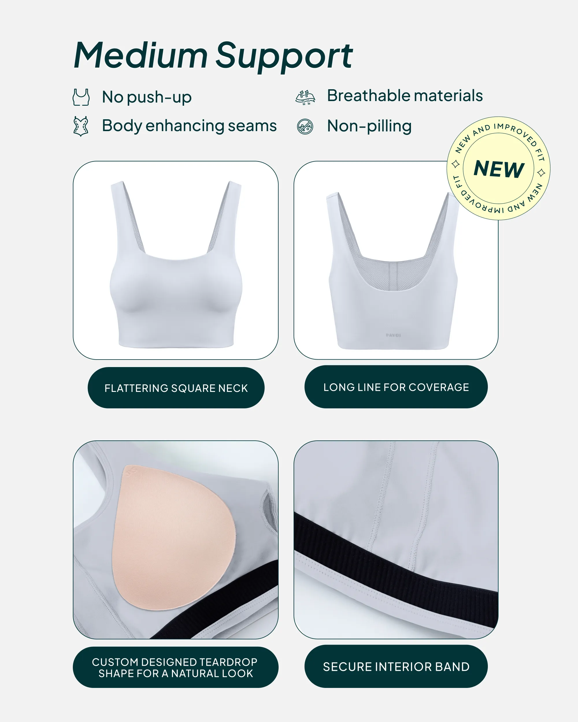 Longline Square Neck Medium-Support Padded Sports Bra