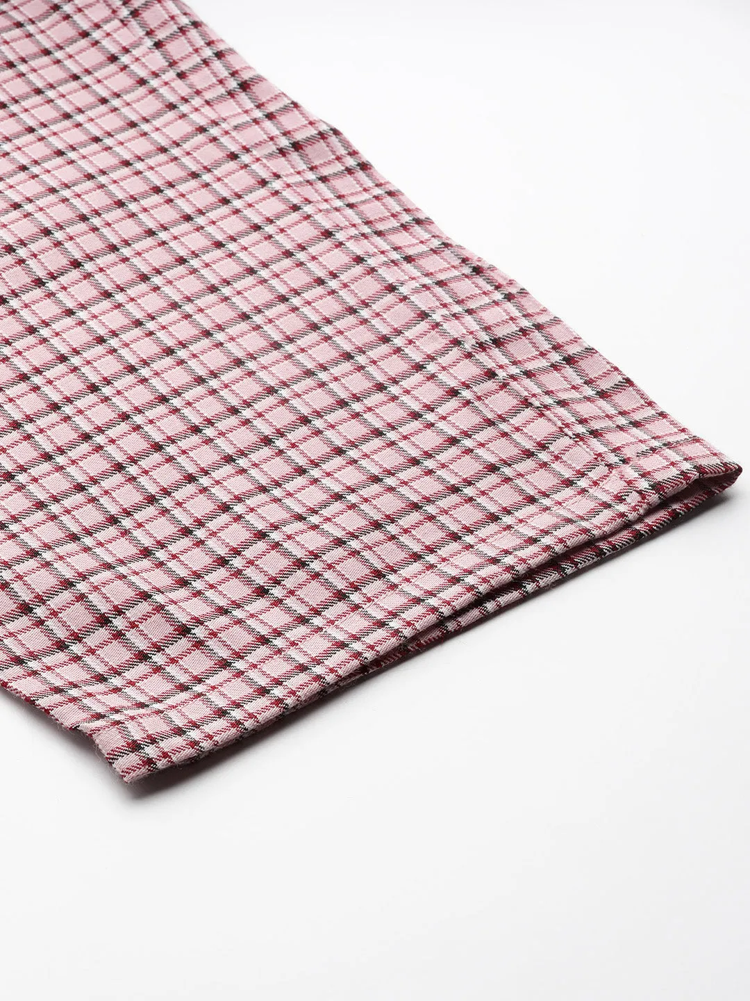 Men's Cotton Pink & White Checked Track Pant - Sojanya