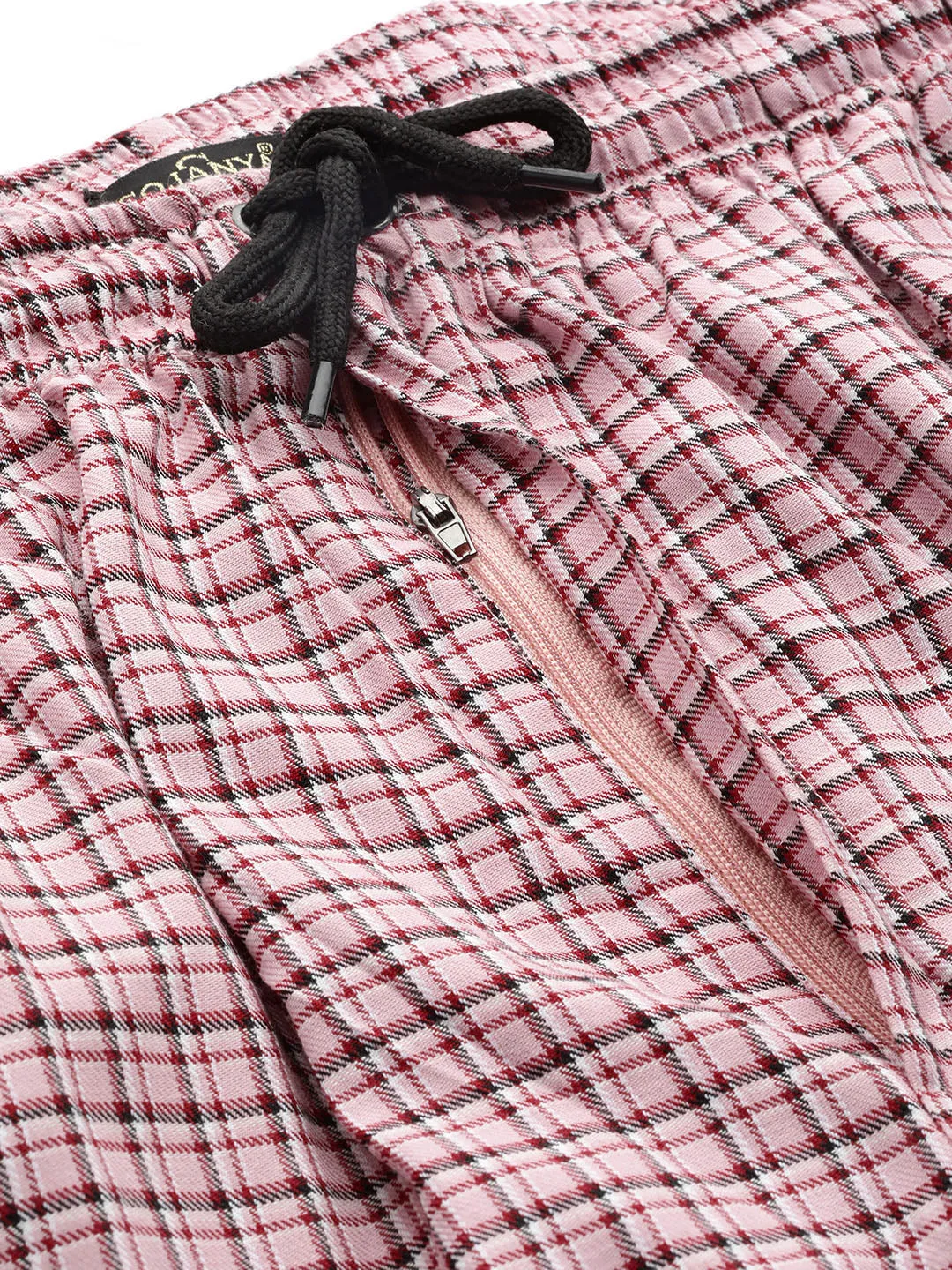 Men's Cotton Pink & White Checked Track Pant - Sojanya