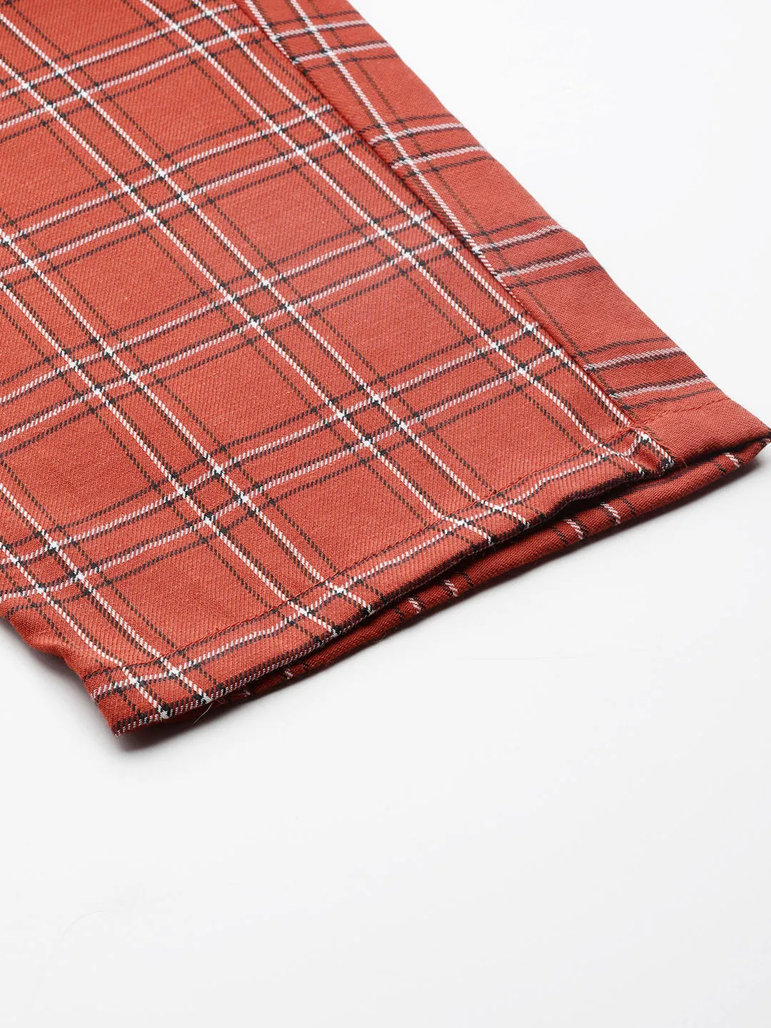 Men's Cotton Rust & White Checked Track Pant - Sojanya