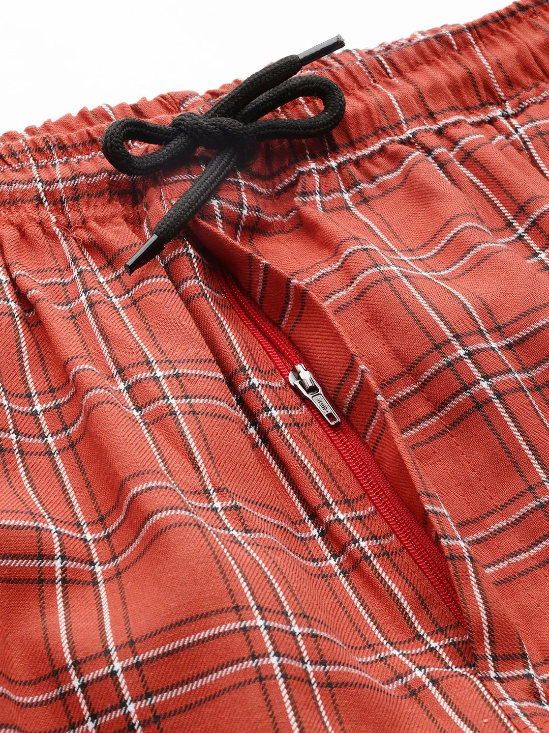 Men's Cotton Rust & White Checked Track Pant - Sojanya