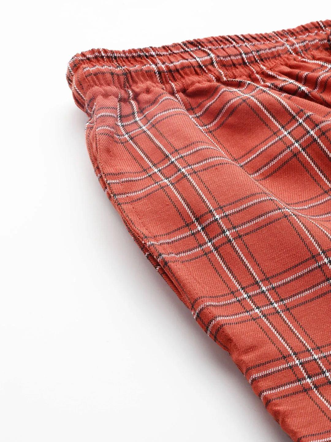 Men's Cotton Rust & White Checked Track Pant - Sojanya