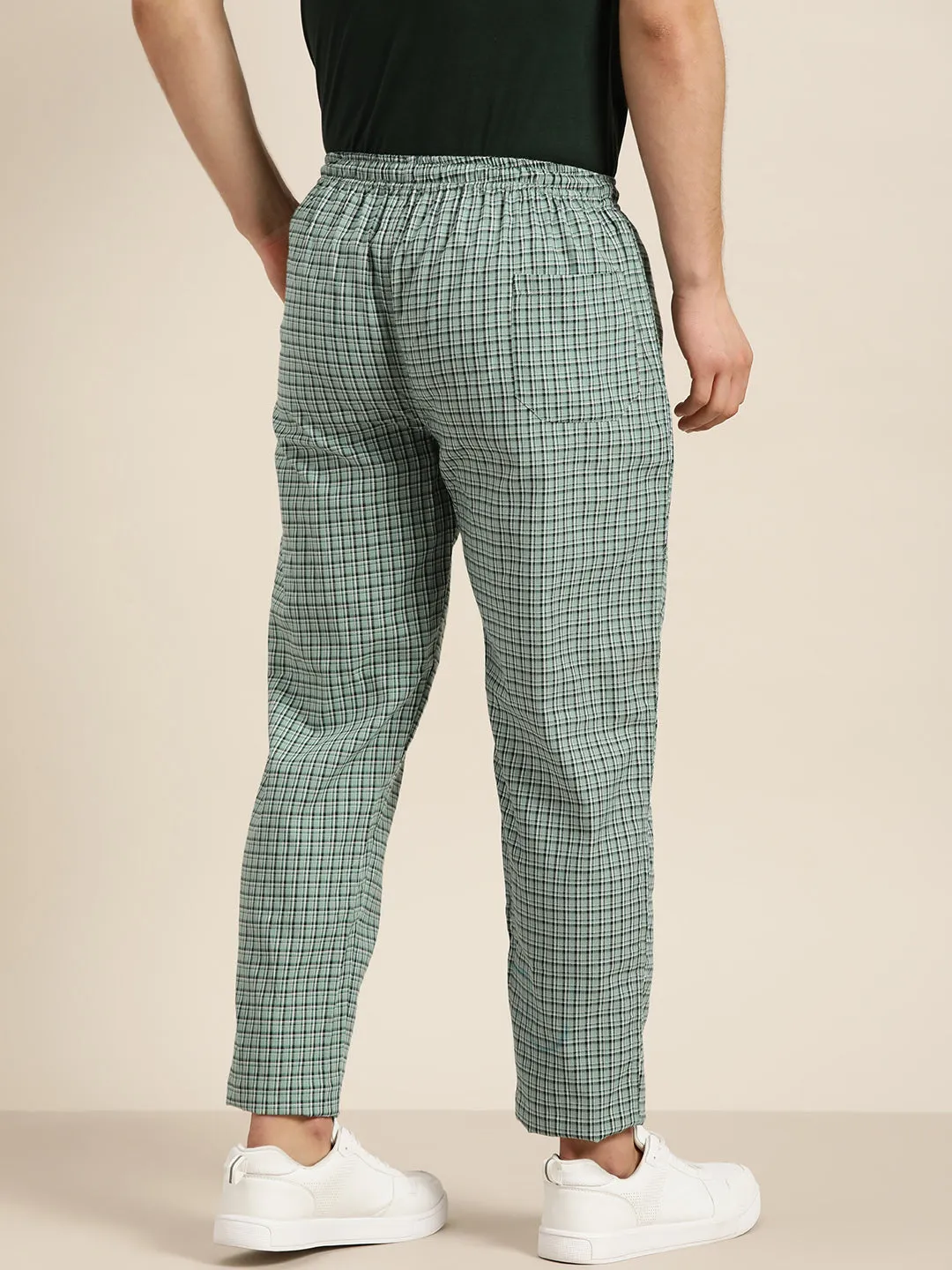 Men's Cotton Sea Green & White Checked Track Pant - Sojanya