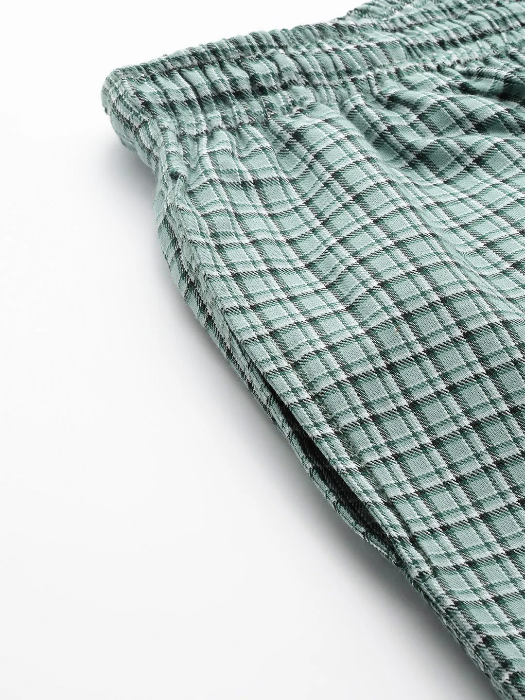 Men's Cotton Sea Green & White Checked Track Pant - Sojanya