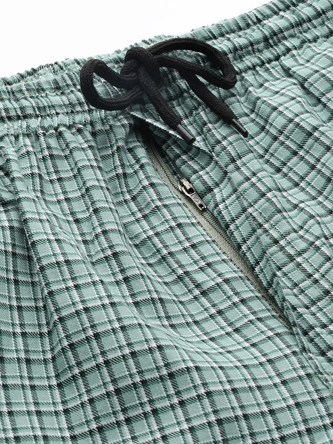 Men's Cotton Sea Green & White Checked Track Pant - Sojanya