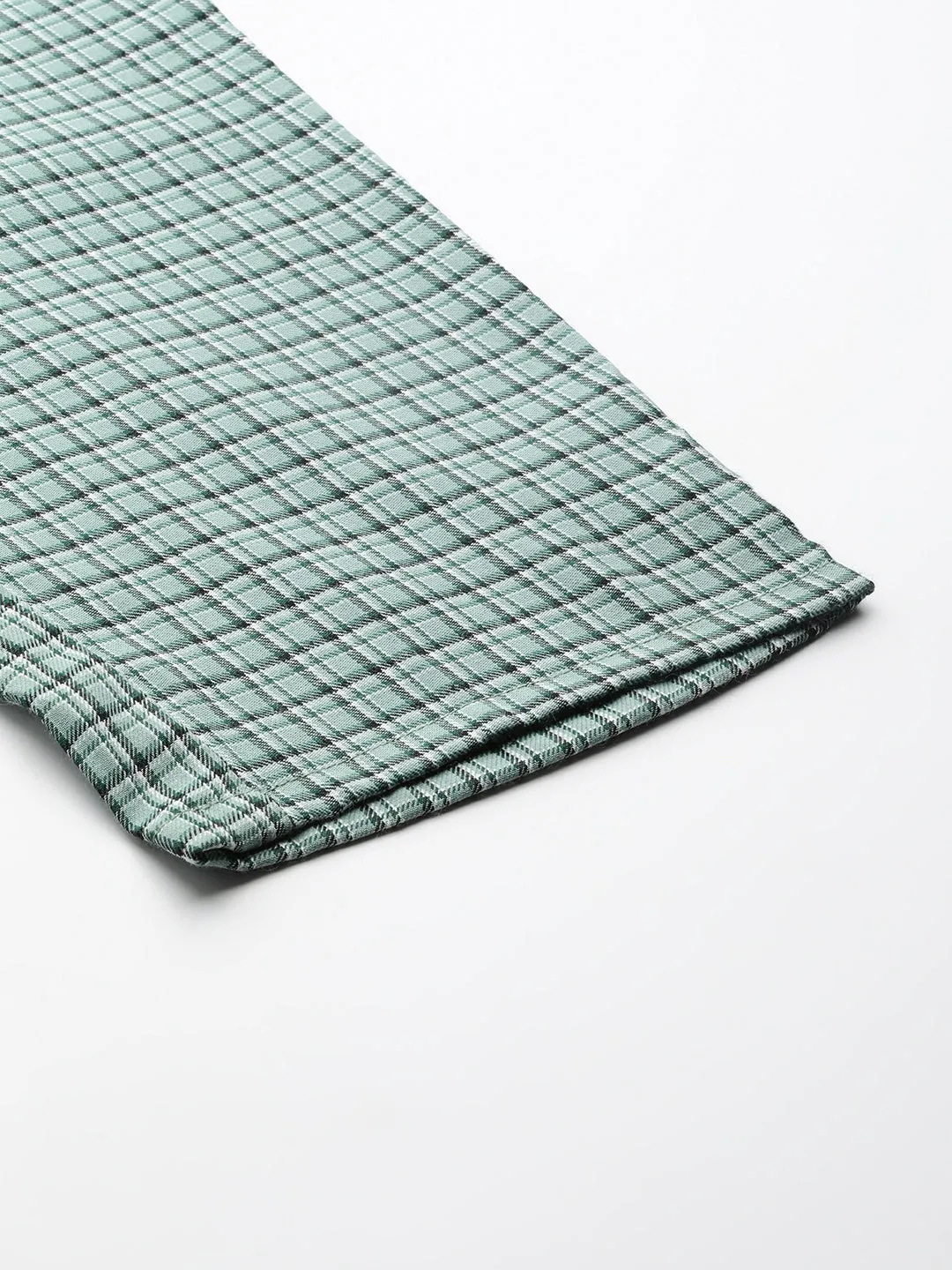 Men's Cotton Sea Green & White Checked Track Pant - Sojanya