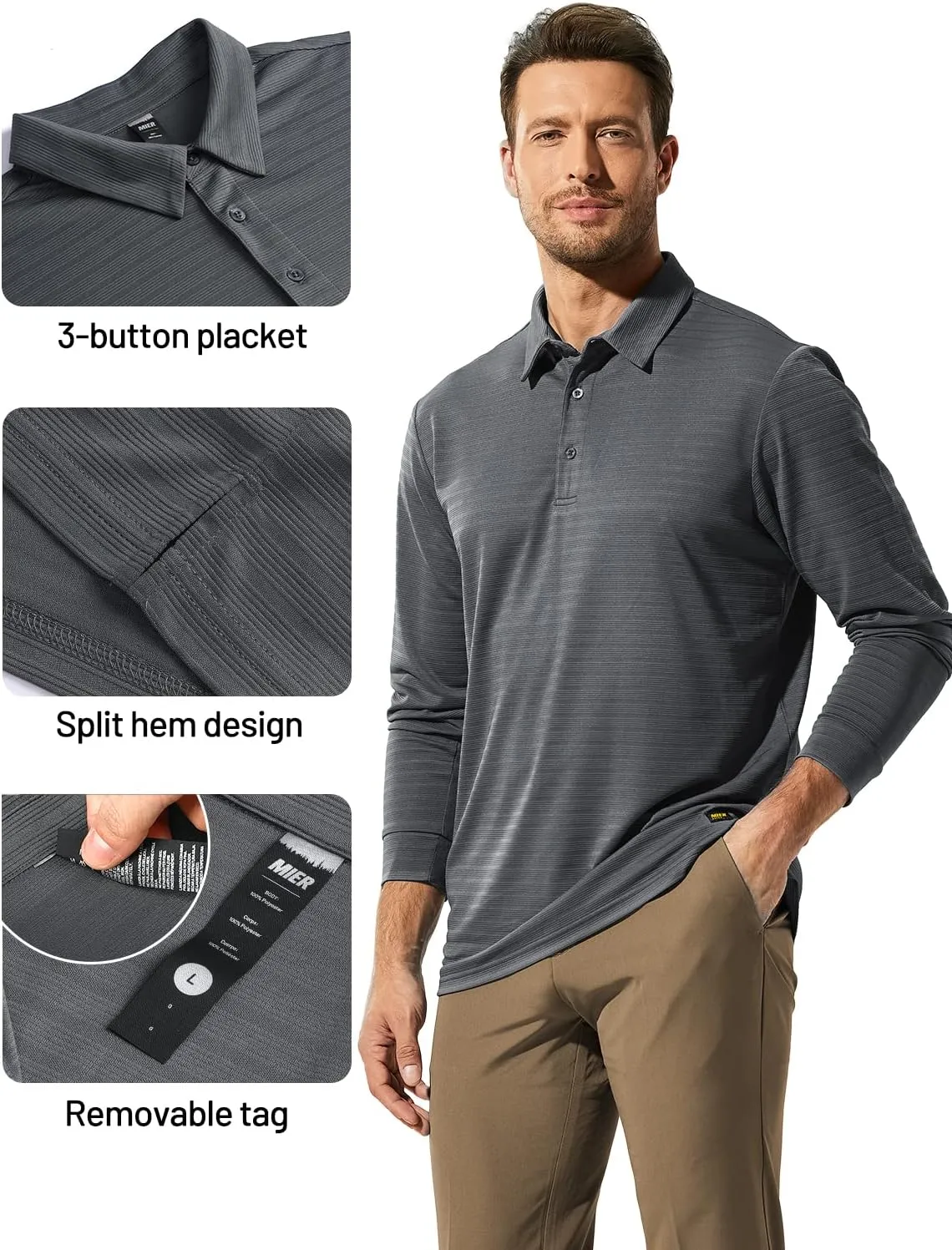MIER Men's Quick Dry Polo Golf Shirts - Short & Long Sleeve Polyester Casual Lightweight Soft Collared Shirts