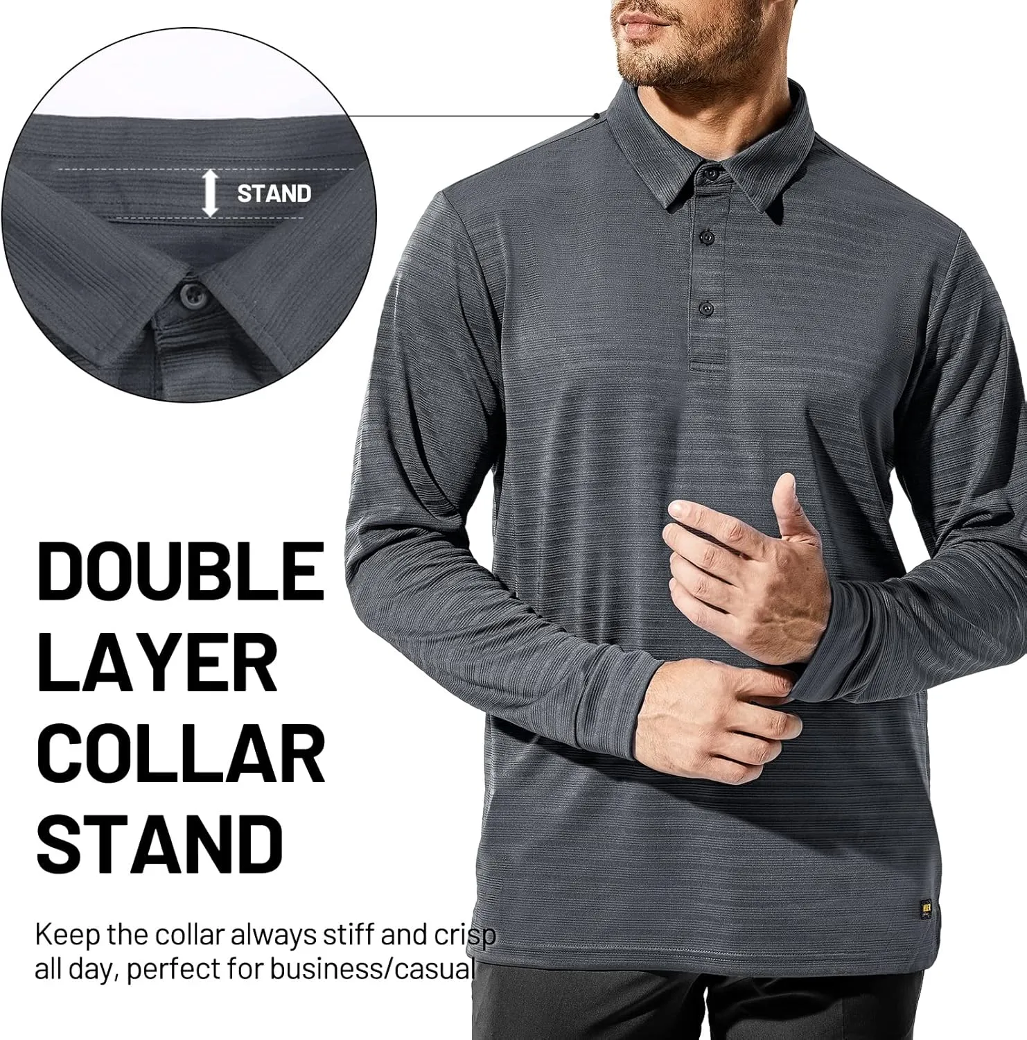 MIER Men's Quick Dry Polo Golf Shirts - Short & Long Sleeve Polyester Casual Lightweight Soft Collared Shirts