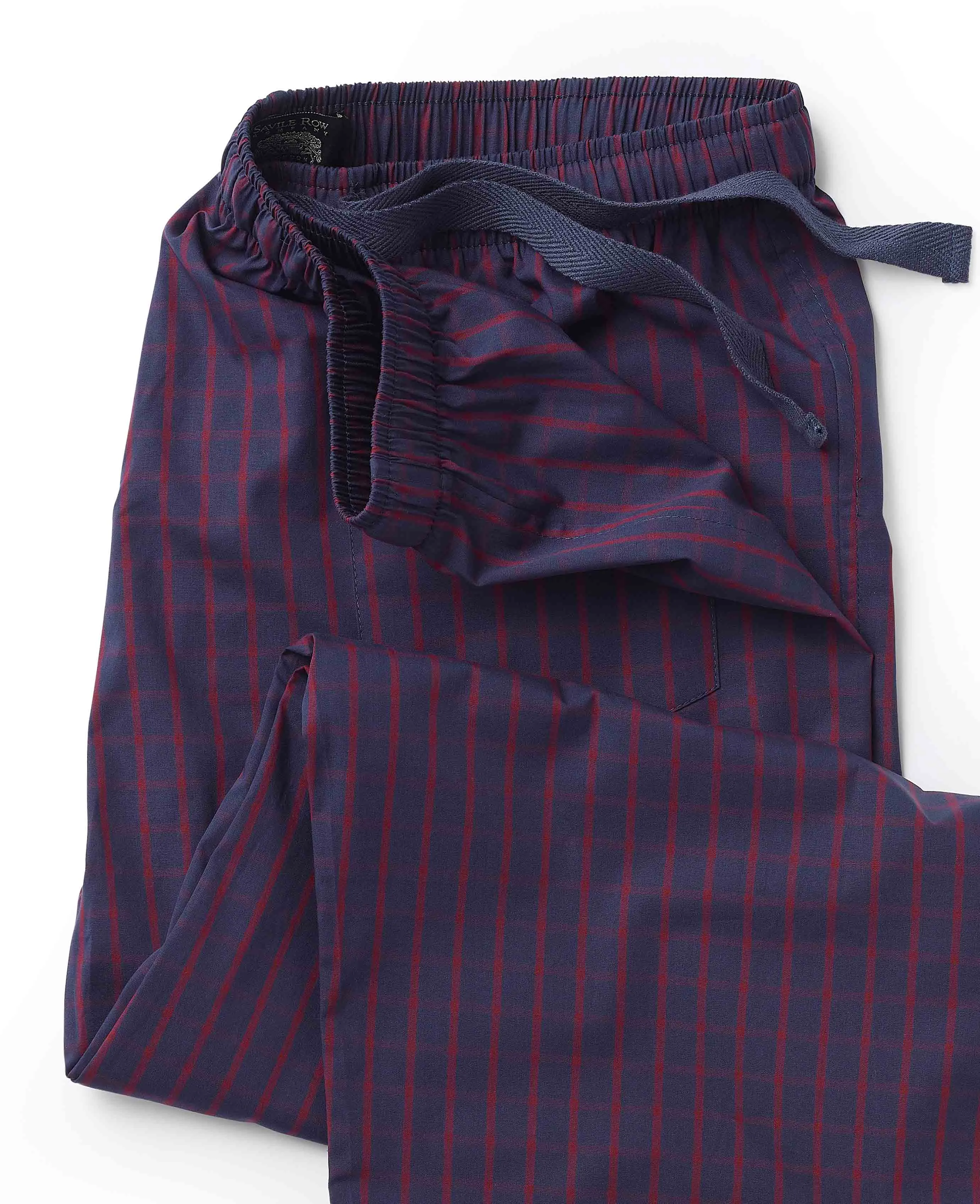 Navy Burgundy Check Brushed Cotton Lounge Pants